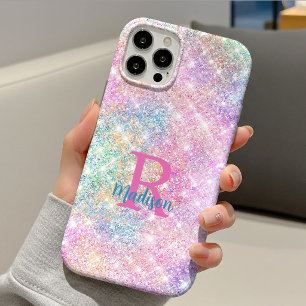 Case-Mate iPhone Case Joli monogramme iridescent licorne rose faux paill