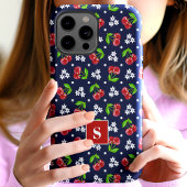 Coques Case-Mate iPhone Joli Monogramme Marine Cerises Floral À Points