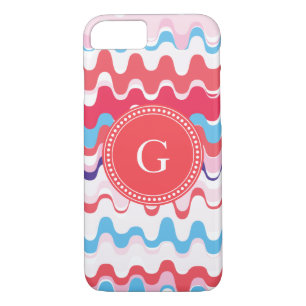 Coques Pour iPhone Joli monogramme motif rose rouge abstrait