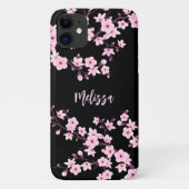 Coques Case-Mate iPhone Joli Monogramme noir rose Fleur de cerisier (Dos)