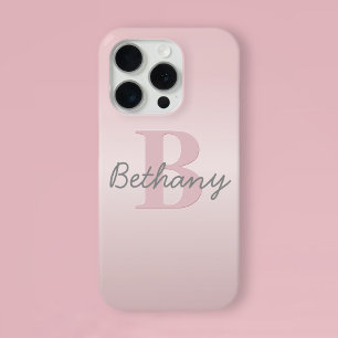 Coque iPhone 15 Pro Joli monogramme rose personnalisable & écriture de