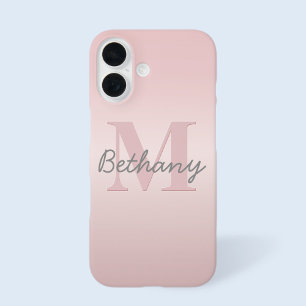 Coques iPhone 16 Joli Monogramme rose personnalisable et votre nom 