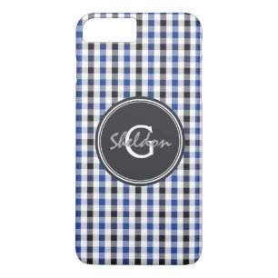 Coque Case-Mate Pour iPhone joli motif à carreaux bleu noir prépa monogramme