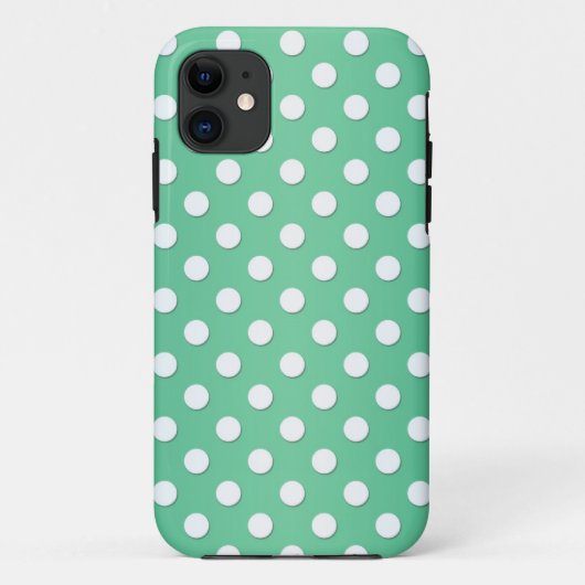 Coques Case-Mate iPhone Joli motif à pois vert et blanc (Dos)