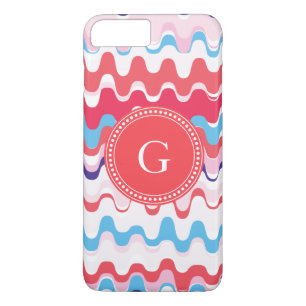 Coque iPhone 8 Plus/7 Plus Joli motif abstrait rose rouge coloré monogramme