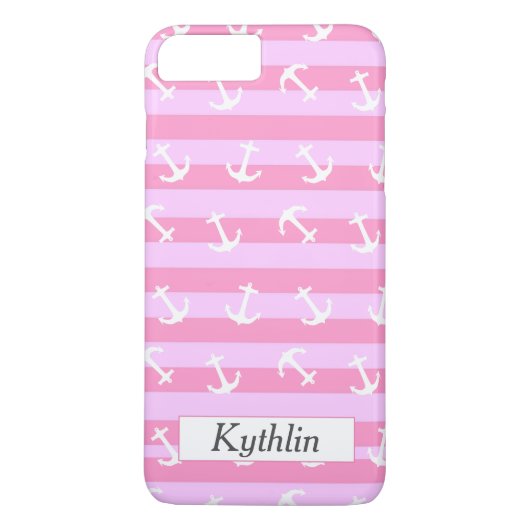 Coques Case-Mate iPhone Joli Motif d'Ancre rose monogramme (Dos)
