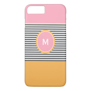 Case-Mate iPhone Case Joli motif de monogramme à rayures rose orange pre