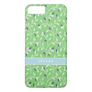 Coque iPhone 8 Plus/7 Plus Joli motif de monogramme aux feuilles vertes moder