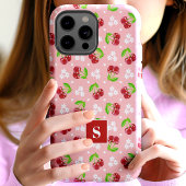 Coques Case-Mate iPhone Joli motif floral à pois Cerises Rose Monogramme