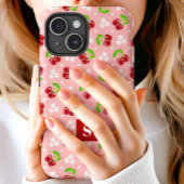 Coques Case-Mate iPhone Joli motif floral à pois Cerises Rose Monogramme