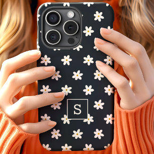 Coque Pour iPhone 15 Joli motif floral de lis de gazon Monogramme Navy