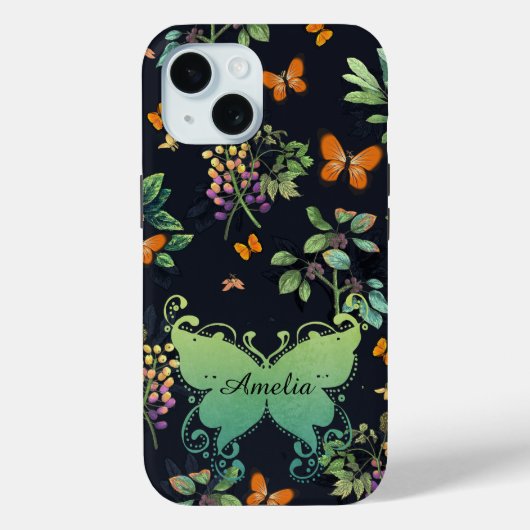 Coques Case-Mate iPhone Joli Motif floral foncé personnalisé (Verso)