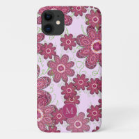 Joli motif floral mauve Monogramme