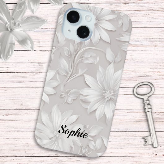 Coques Case-Mate iPhone Joli motif floral naturel blanc élégant chic