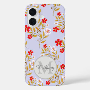 Coques iPhone 16 Joli motif floral rouge et blanc personnalisé
