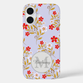Coques iPhone 16 Joli motif floral rouge et blanc personnalisé