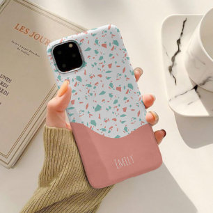 Coque Pour iPhone 14 Joli motif terrazzo rose et bleu personnalisé