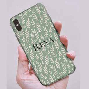 Coques iPhone 16 Joli motif vert feuille avec nom
