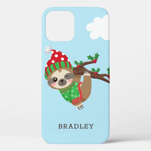 Coques Case-Mate iPhone Joli Noël Sloth Moderne Nom personnalisé (Verso)
