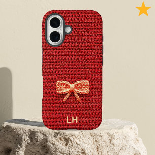 Coques iPhone 16 Joli Nœud au Crochet Rouge Fil Personnalisé