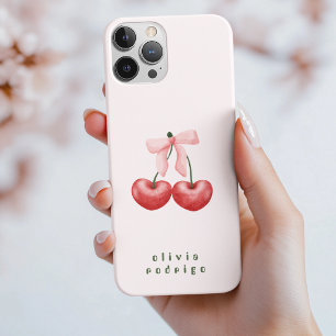 Coques iPhone 16 Pro Joli nœud papillon cœur de cerise rouge et rose