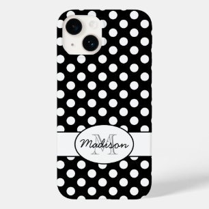 Coque Pour iPhone 14 Joli noir blanc pois rétro motif Monogramme
