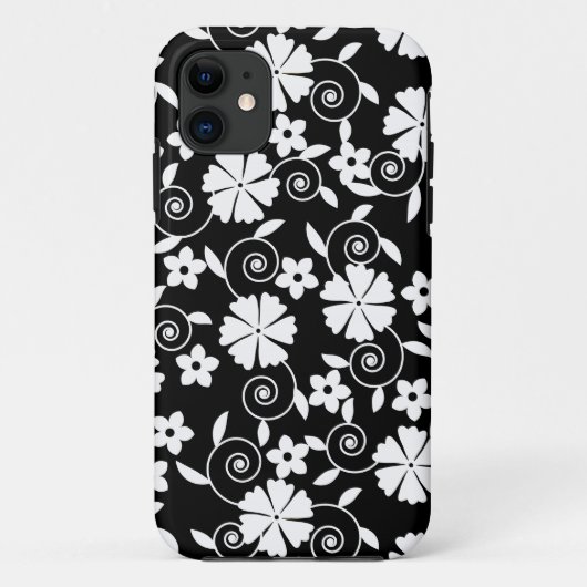 Coques Case-Mate iPhone Joli noir fleurs blanches motif (Dos)
