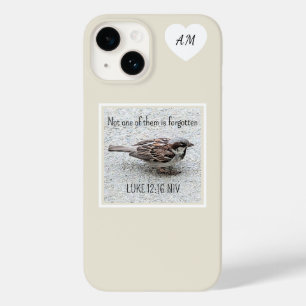 Coque Pour iPhone 14 Joli Oiseau Bruant Photo Bible Verse Simple Tan