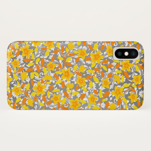 Coques Case-Mate iPhone Joli orange jaune fleurs blanches motif (Dos (Horizontal))