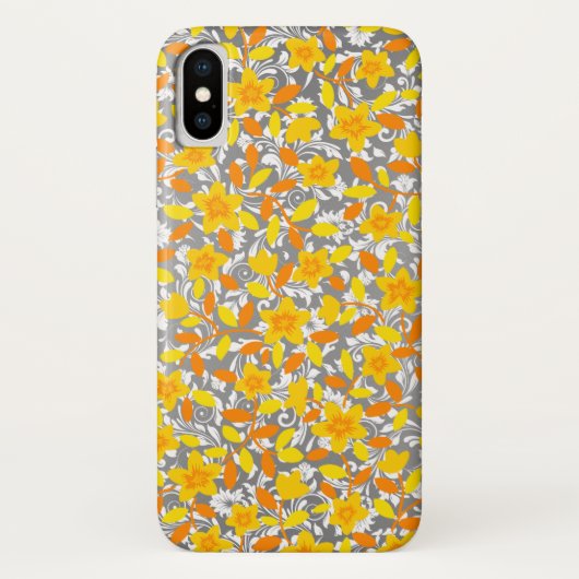 Coques Case-Mate iPhone Joli orange jaune fleurs blanches motif (Dos)