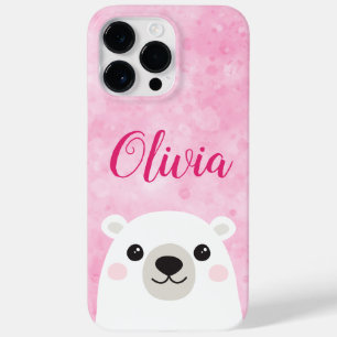 Coque Pour Pour iPhone 14 Pro Max Joli ours polaire nom personnalisé rose