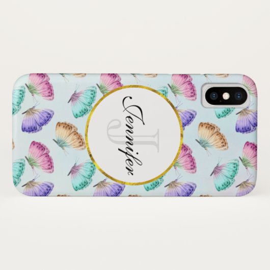 Coques Case-Mate iPhone Joli Pastel Motif d'aquarelle papillon (Dos (Horizontal))