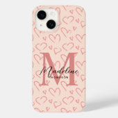 Coques Case-Mate iPhone Joli Pastel Rose Coeur Motif Script Monogramme (Verso)