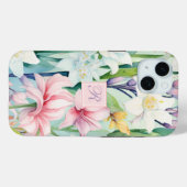 Coques Case-Mate iPhone Joli Pastel rose et blanc Monogramme de fleurs de  (Verso (horizontal))