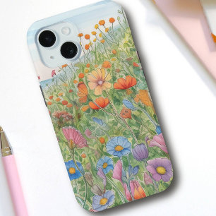 Coque Pour iPhone 15 Joli pâté d'aquarelle prés des Fleurs sauvages Pas