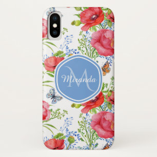 Etui iPhone Case-Mate Joli Poppies rouges avec papillons bleus et nom