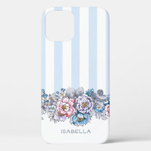 Case-Mate iPhone Case Joli rose et bleu Fleurs et bandes avec nom