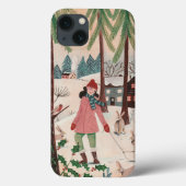 Coques Case-Mate iPhone Joli rose et vert fille et lapin paysage de neige (Verso)