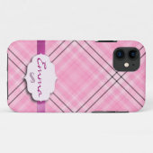Coques Case-Mate iPhone Joli rose plaid avec étiquette de nom (Dos (Horizontal))