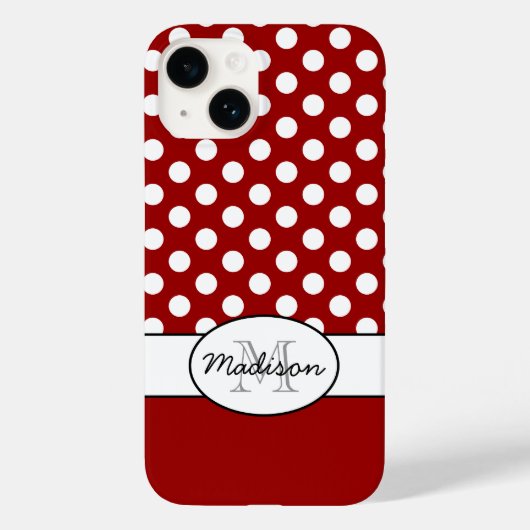 Coques Case-Mate iPhone Joli Rouge Blanc pois rétro motif Monogramme (Verso)
