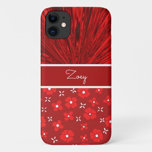 Coques Case-Mate iPhone Joli satin rouge n Fleurs Monogramme (Dos)