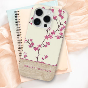 Coque iPhone 15 Pro Joli Shabby Personnalisé Chic Floral Bois Monogram