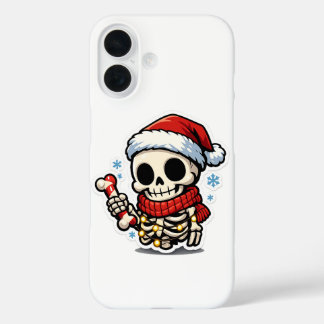 Coques iPhone 16 Joli squelette de Noël tenant un bonbon canne Kawa