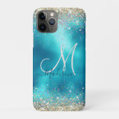 Coques Case-Mate iPhone Joli turquoise or faux parties scintillant monogra (Dos)