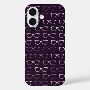 Coques iPhone 16 Joli violet Nerdy Hipster Eyeglasses Motif