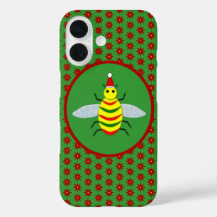 Coques iPhone 16 Jolie abeille de Noël et fleurs de poinsettia