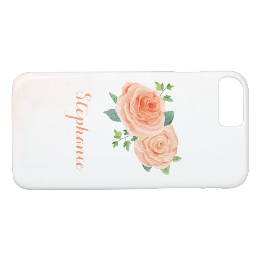 Coques Case-Mate iPhone Jolie aquarelle de Rose de pêche (Dos (Horizontal))
