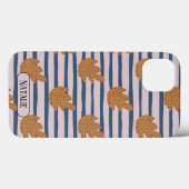 Coques Case-Mate iPhone Jolie bande bleue monogramme et feuille (Verso (horizontal))