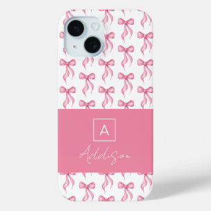 Coque Pour iPhone 15 Jolie coquette Monogramme Bow rose