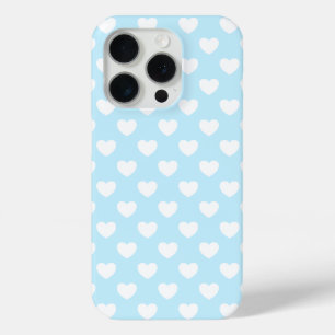 Coque iPhone 15 Pro Jolie Couleur Bleue Clair Avec Coeurs